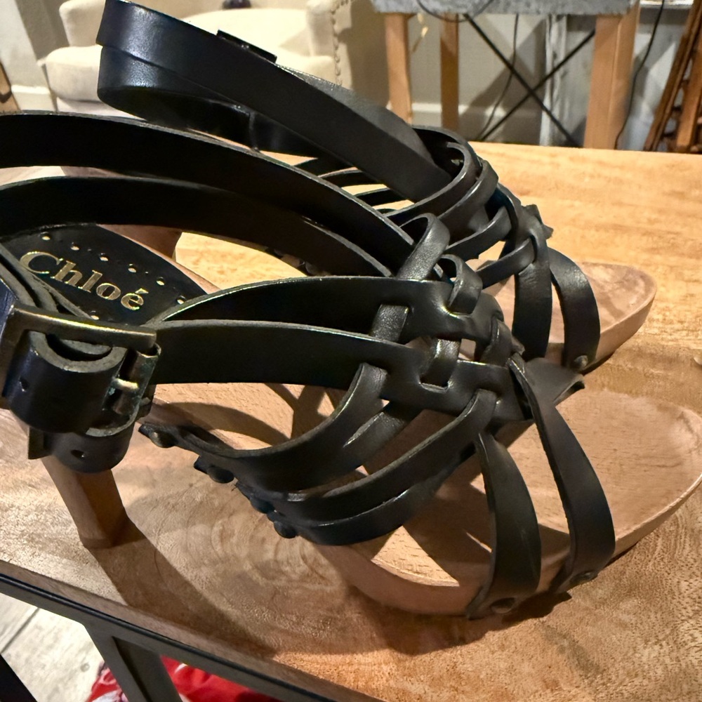 Chloé Black Leather w/wooden heels sz 6 So Sexy